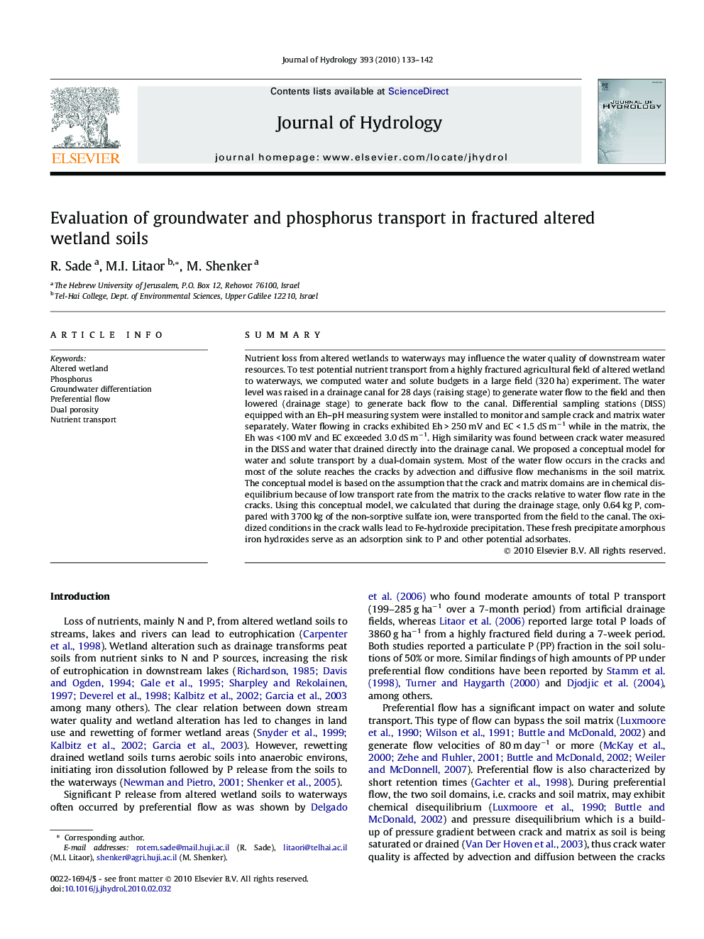 Evaluation of groundwater and phosphorus transport in fractured altered wetland soils
