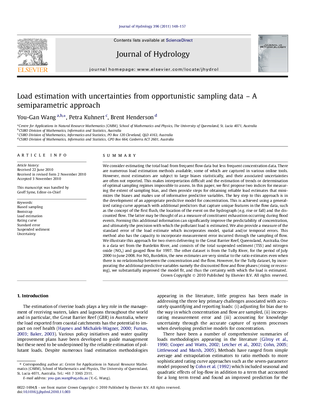 Load estimation with uncertainties from opportunistic sampling data – A semiparametric approach