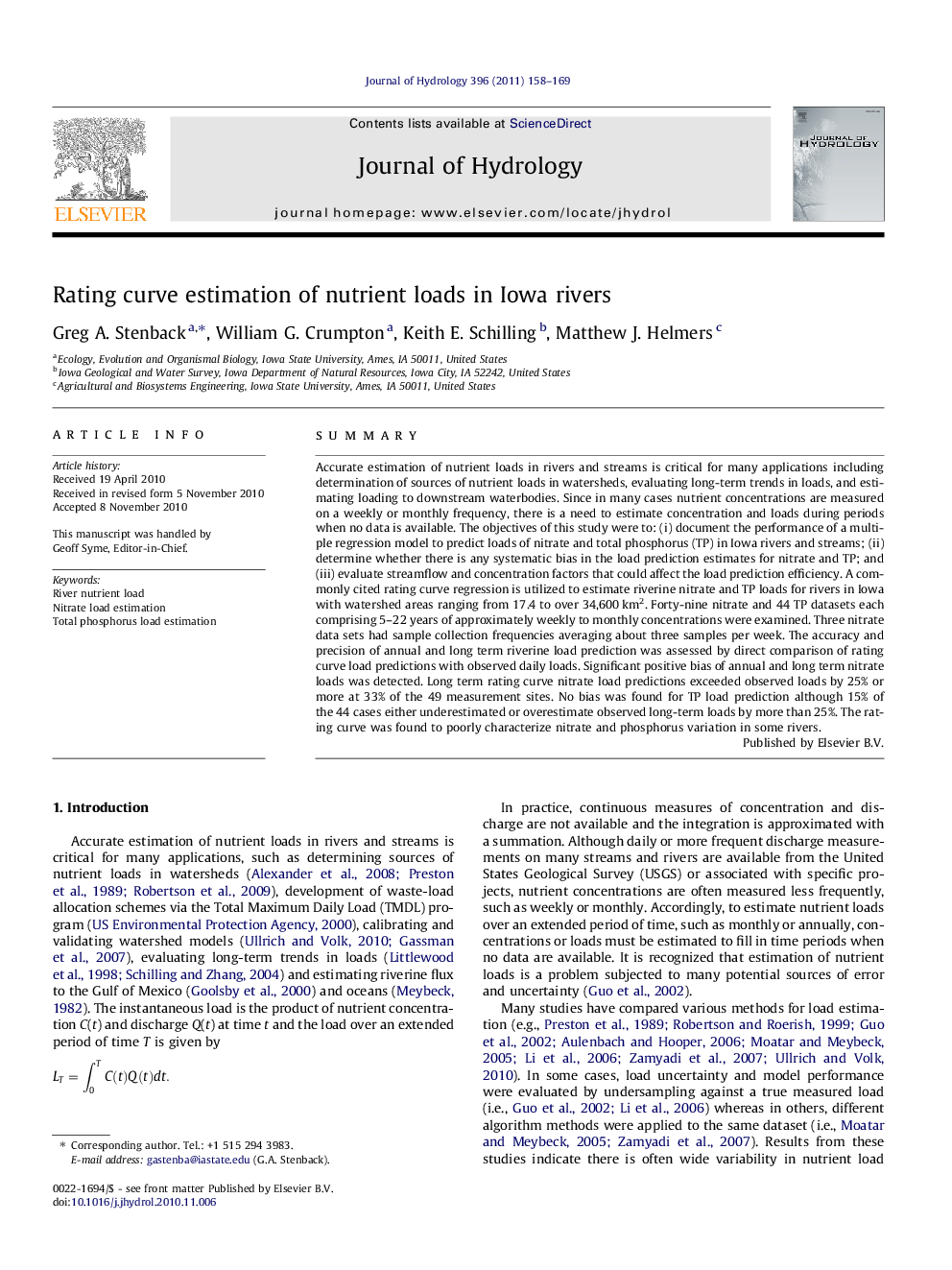Rating curve estimation of nutrient loads in Iowa rivers