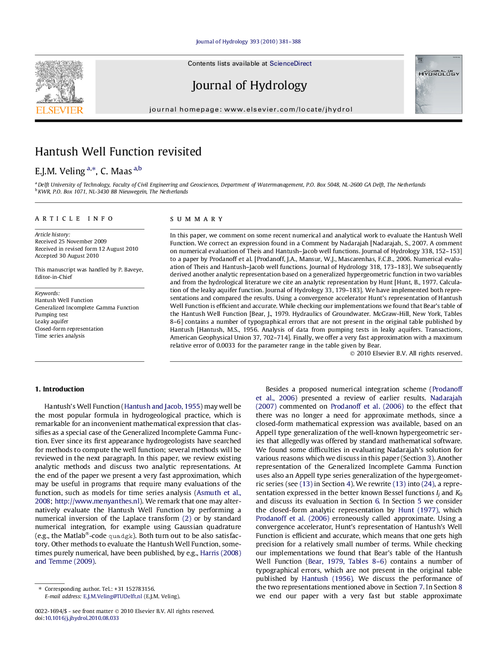 Hantush Well Function revisited