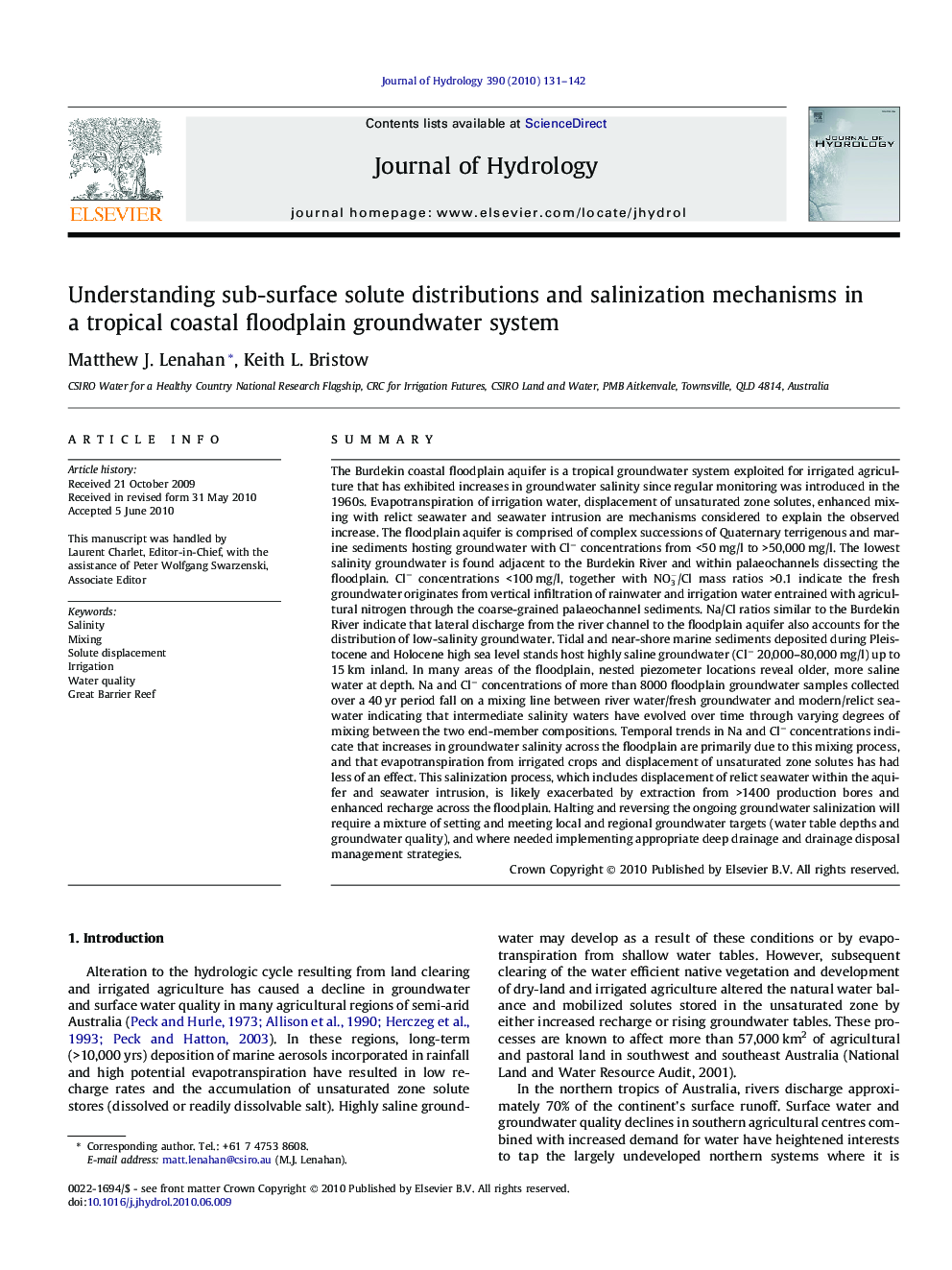 Understanding sub-surface solute distributions and salinization mechanisms in a tropical coastal floodplain groundwater system