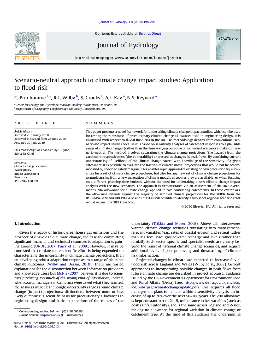 Scenario-neutral approach to climate change impact studies: Application to flood risk