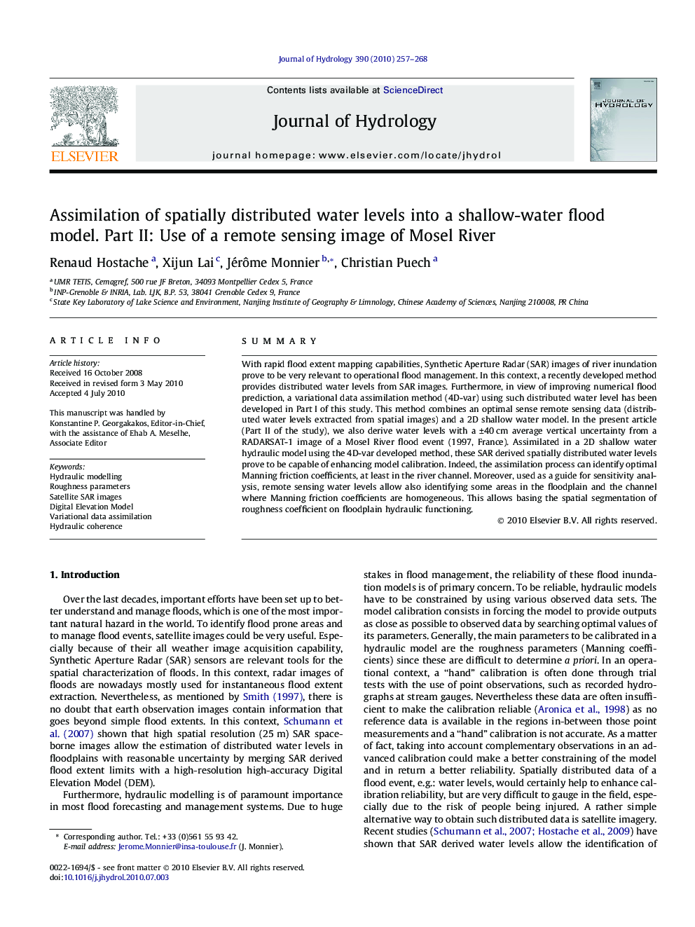 Assimilation of spatially distributed water levels into a shallow-water flood model. Part II: Use of a remote sensing image of Mosel River
