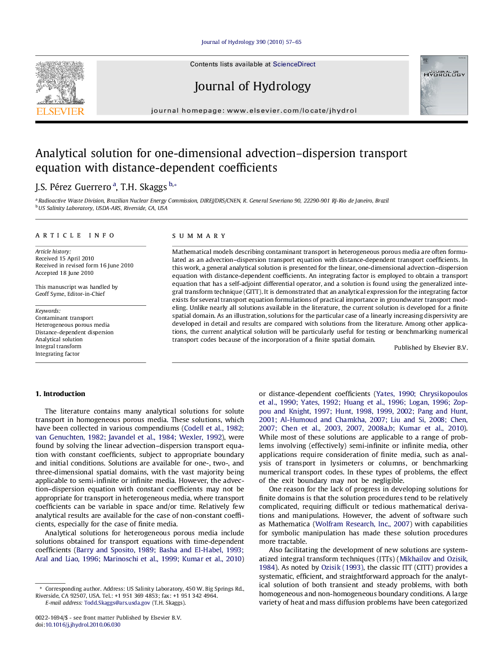 Analytical solution for one-dimensional advection–dispersion transport equation with distance-dependent coefficients