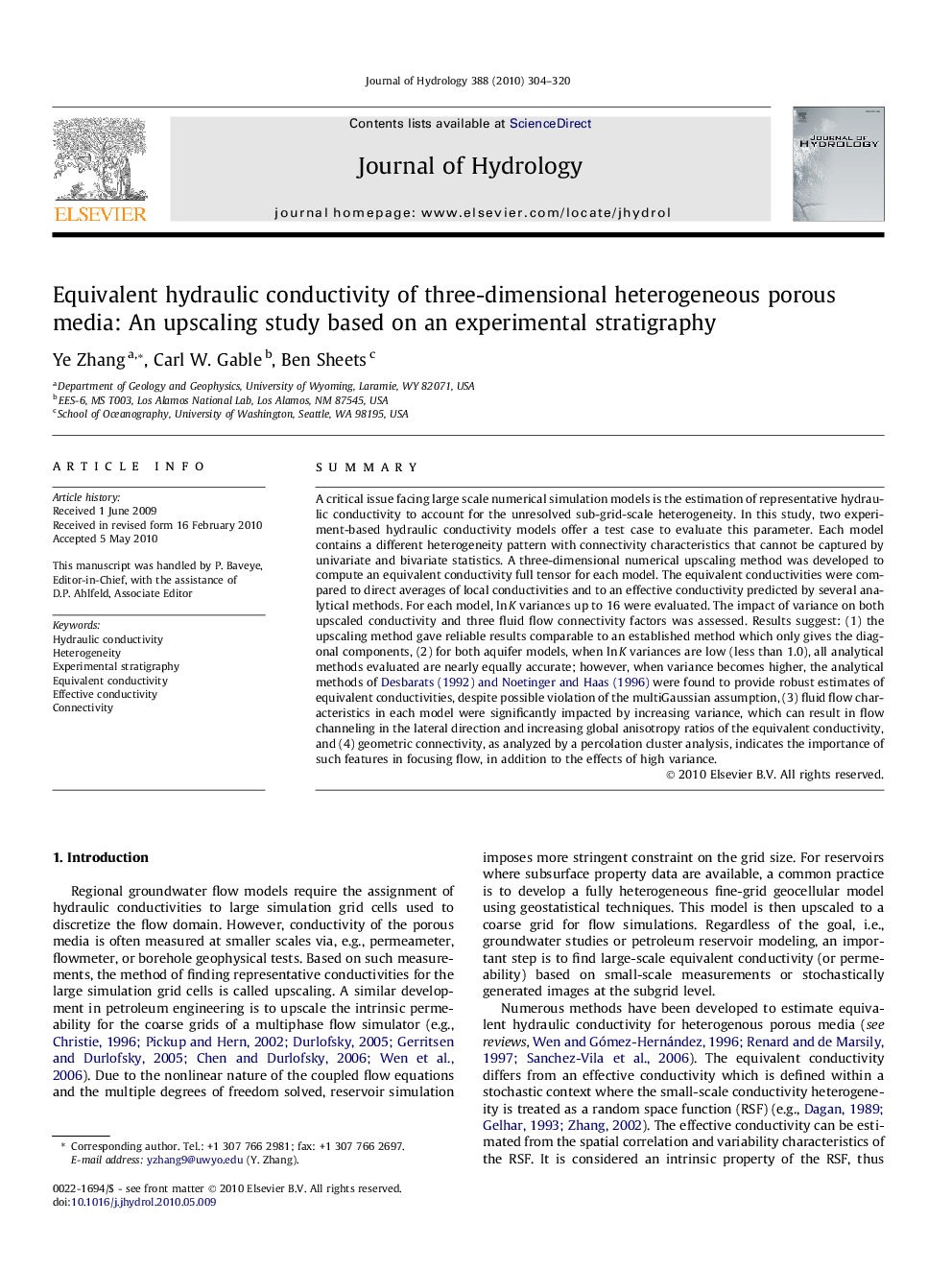 Equivalent hydraulic conductivity of three-dimensional heterogeneous porous media: An upscaling study based on an experimental stratigraphy