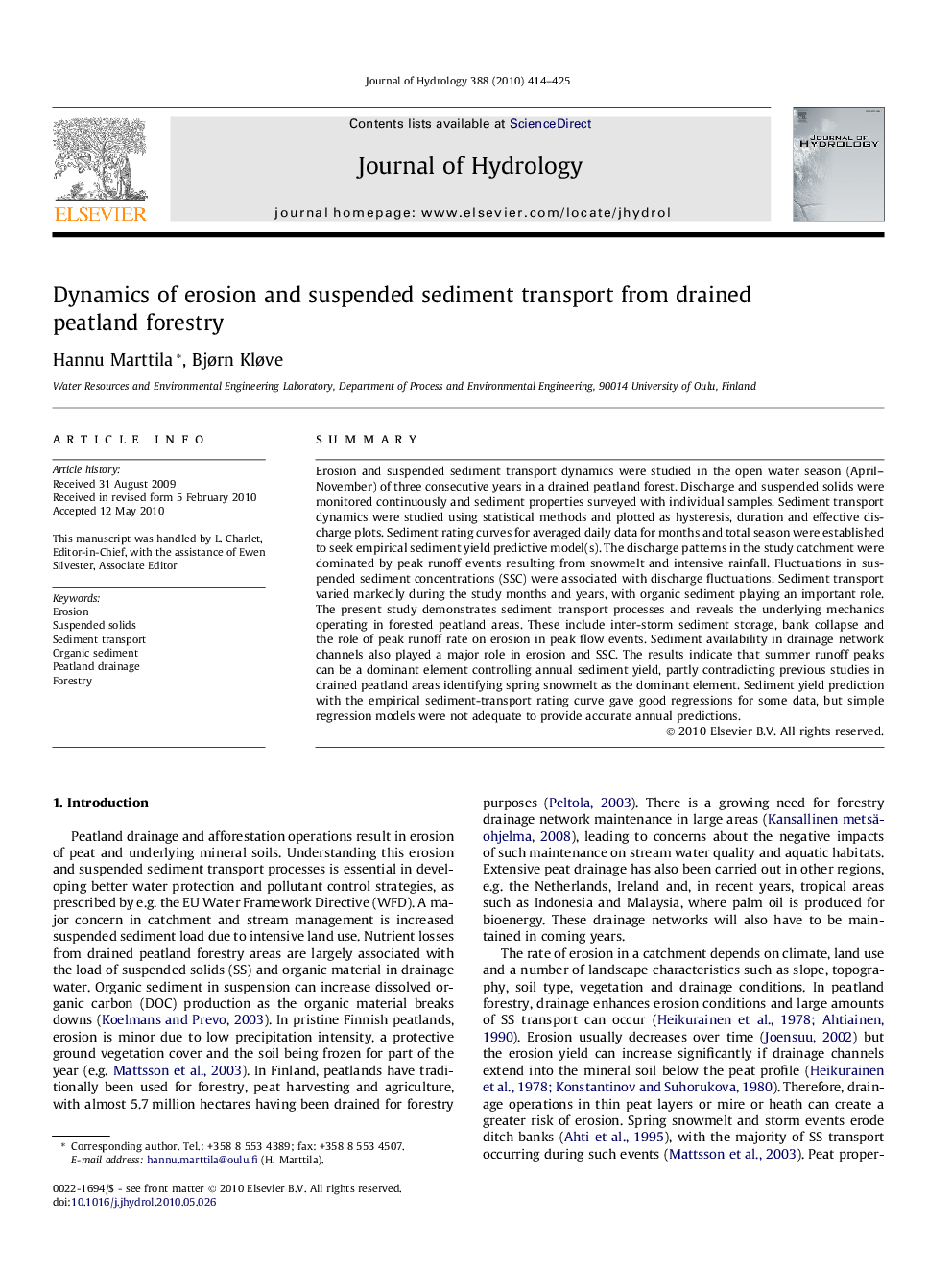 Dynamics of erosion and suspended sediment transport from drained peatland forestry