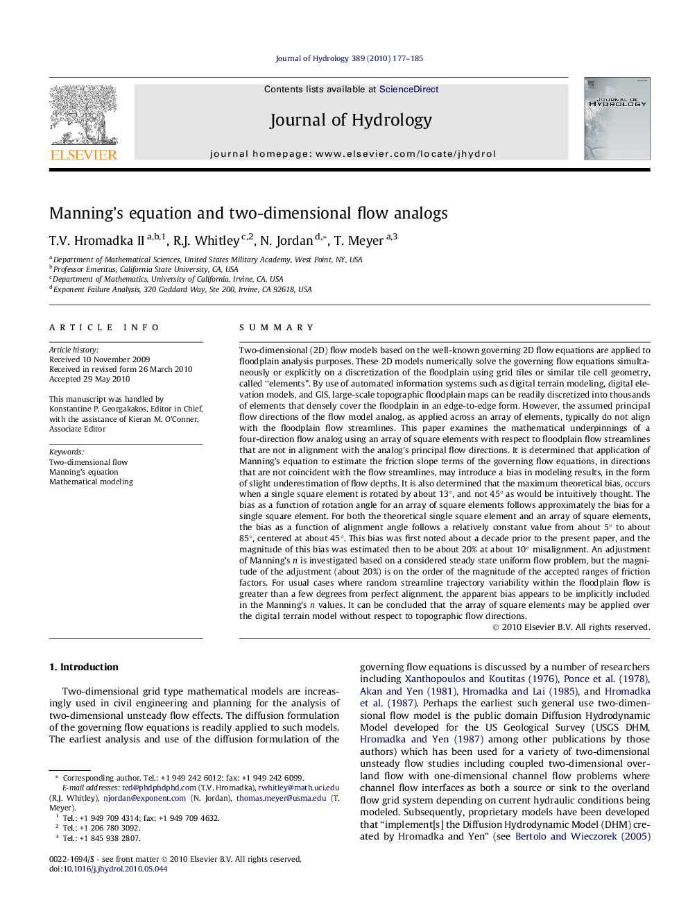 Manning’s equation and two-dimensional flow analogs