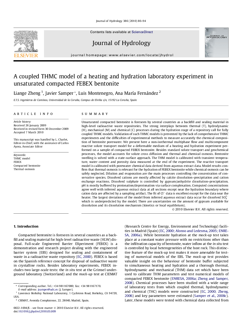 A coupled THMC model of a heating and hydration laboratory experiment in unsaturated compacted FEBEX bentonite