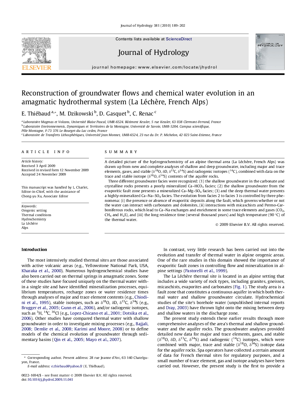 Reconstruction of groundwater flows and chemical water evolution in an amagmatic hydrothermal system (La Léchère, French Alps)