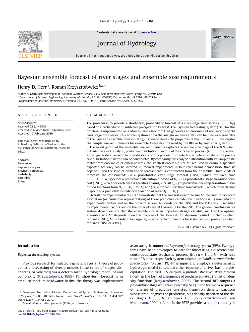 Bayesian ensemble forecast of river stages and ensemble size requirements