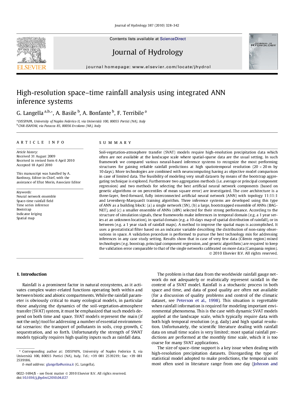 High-resolution space-time rainfall analysis using integrated ANN inference systems