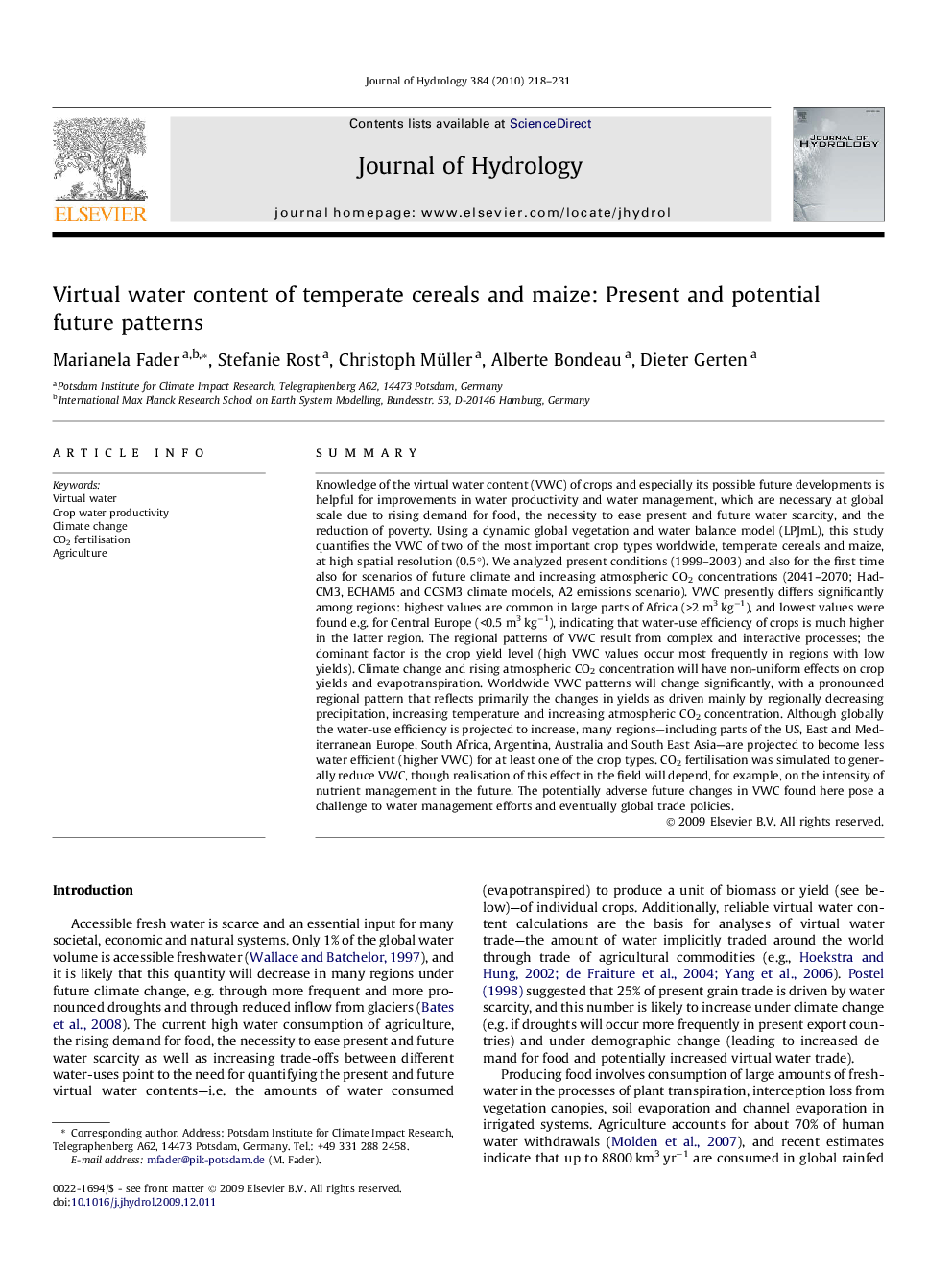 Virtual water content of temperate cereals and maize: Present and potential future patterns