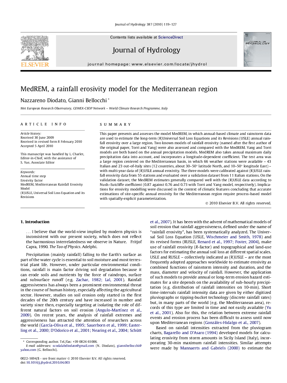 MedREM, a rainfall erosivity model for the Mediterranean region