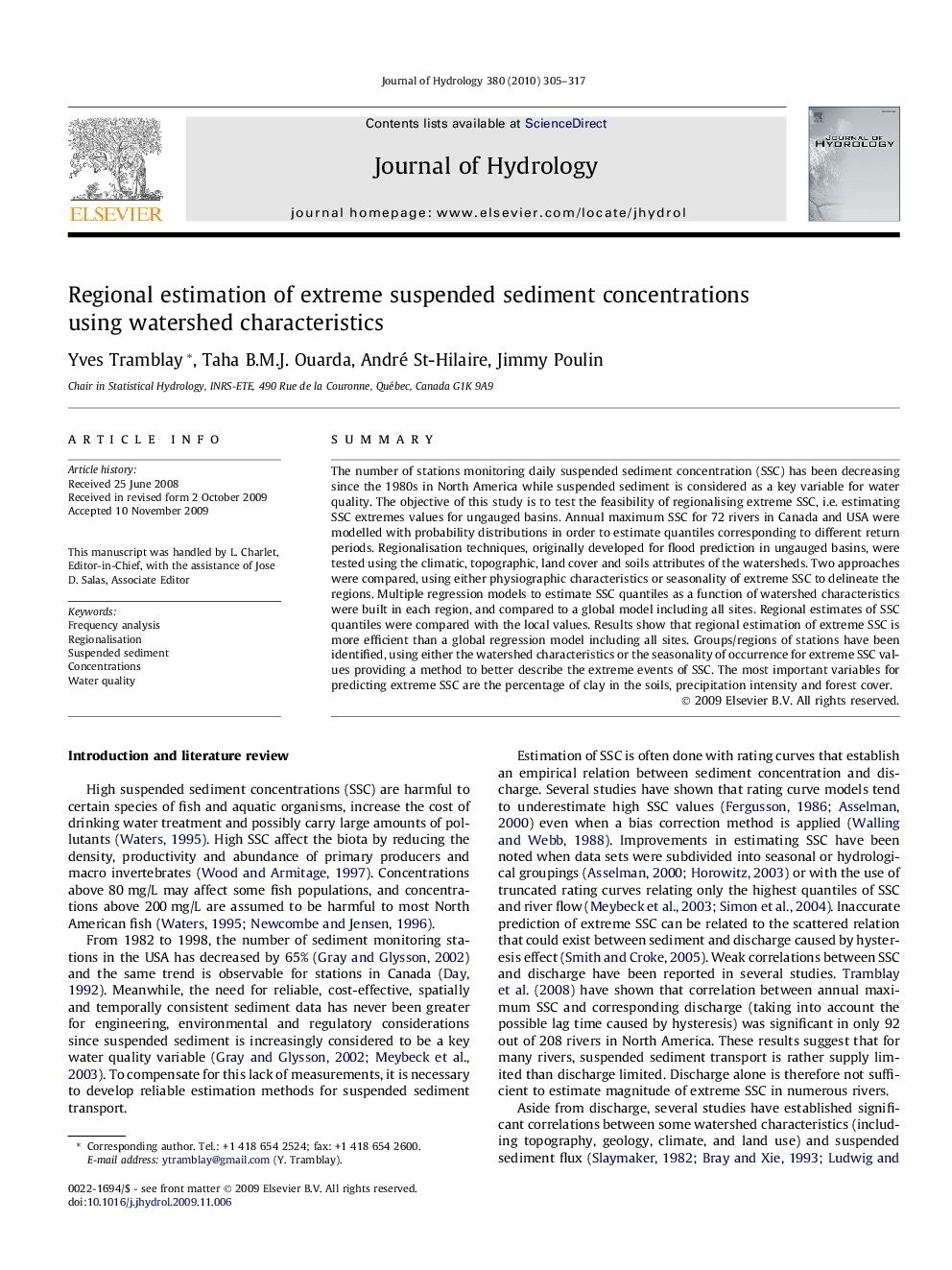 Regional estimation of extreme suspended sediment concentrations using watershed characteristics