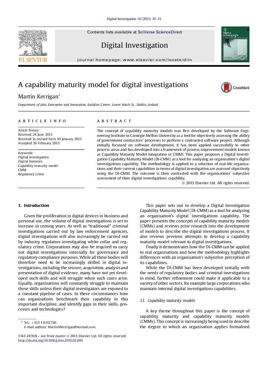 A capability maturity model for digital investigations