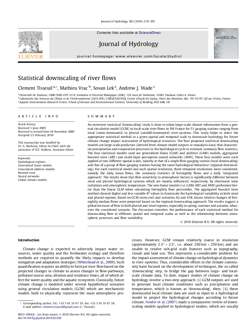 Statistical downscaling of river flows