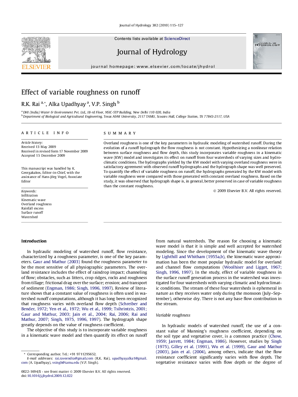 Effect of variable roughness on runoff