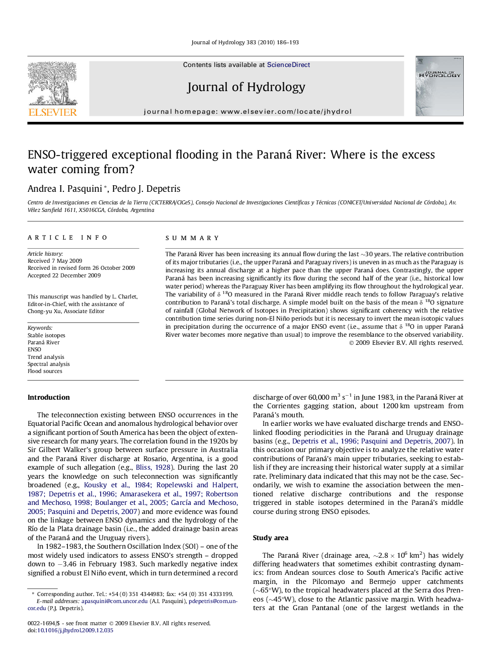 ENSO-triggered exceptional flooding in the Paraná River: Where is the excess water coming from?