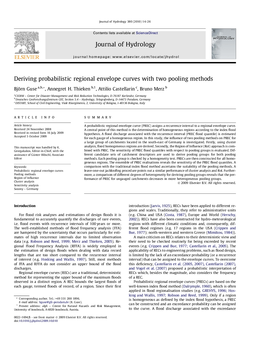 Deriving probabilistic regional envelope curves with two pooling methods