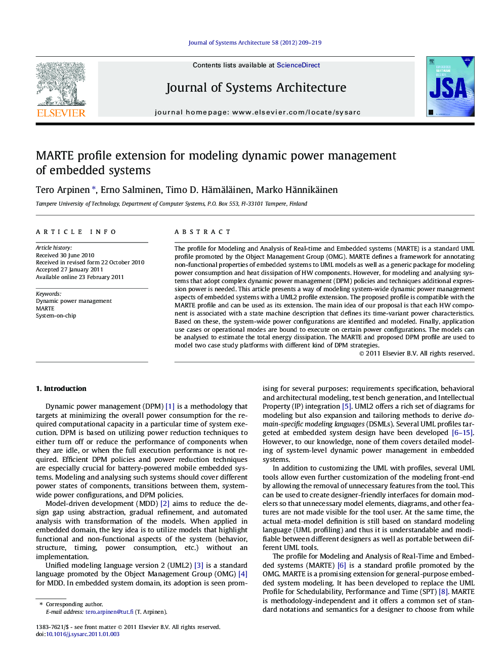 MARTE profile extension for modeling dynamic power management of embedded systems