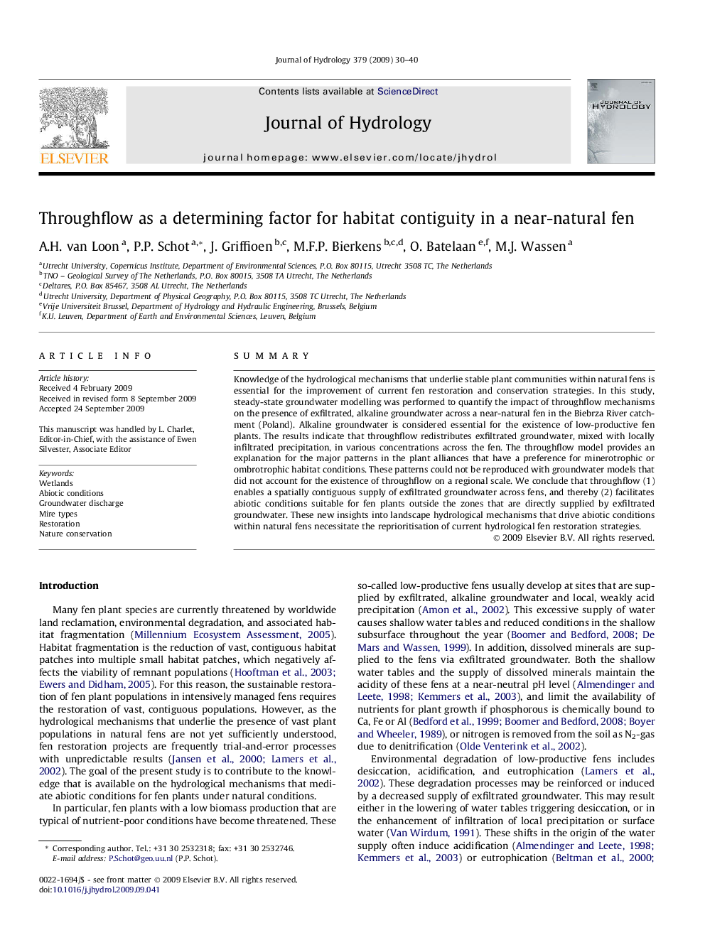 Throughflow as a determining factor for habitat contiguity in a near-natural fen