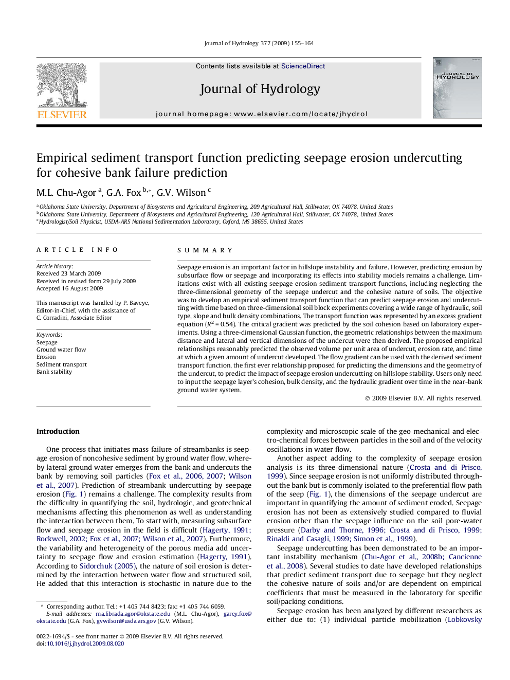 Empirical sediment transport function predicting seepage erosion undercutting for cohesive bank failure prediction