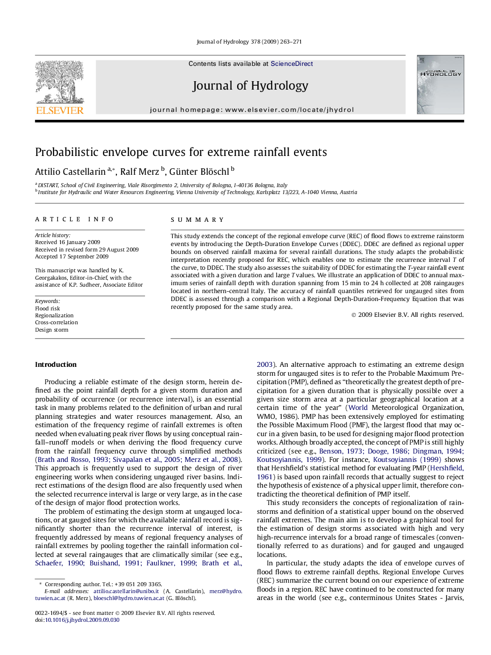 Probabilistic envelope curves for extreme rainfall events