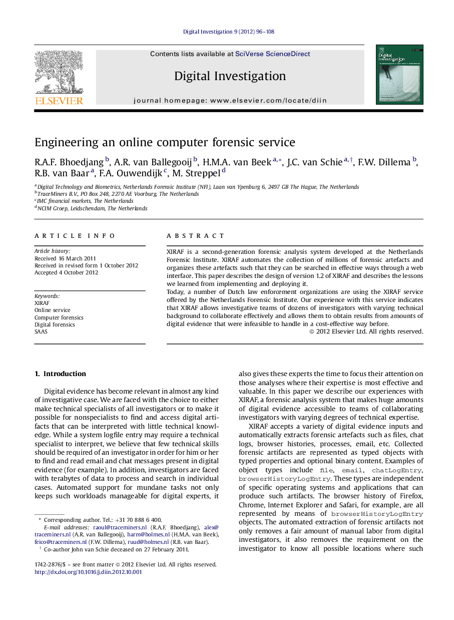 Engineering an online computer forensic service