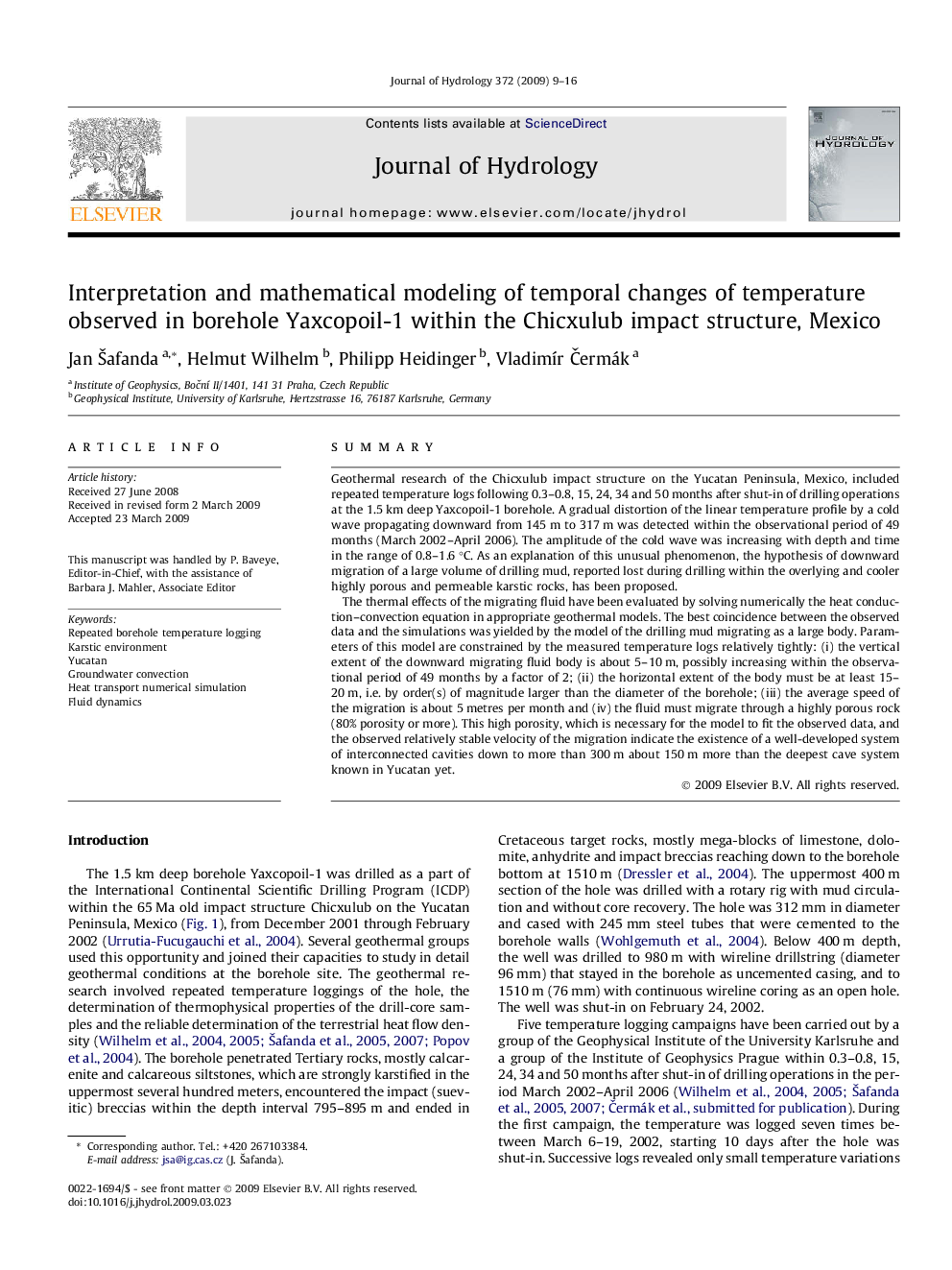 Interpretation and mathematical modeling of temporal changes of temperature observed in borehole Yaxcopoil-1 within the Chicxulub impact structure, Mexico