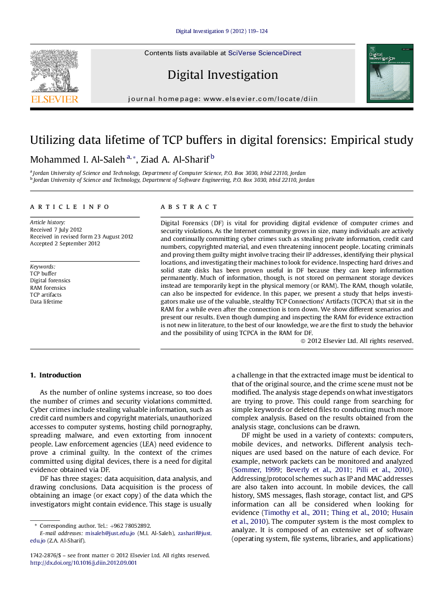 Utilizing data lifetime of TCP buffers in digital forensics: Empirical study