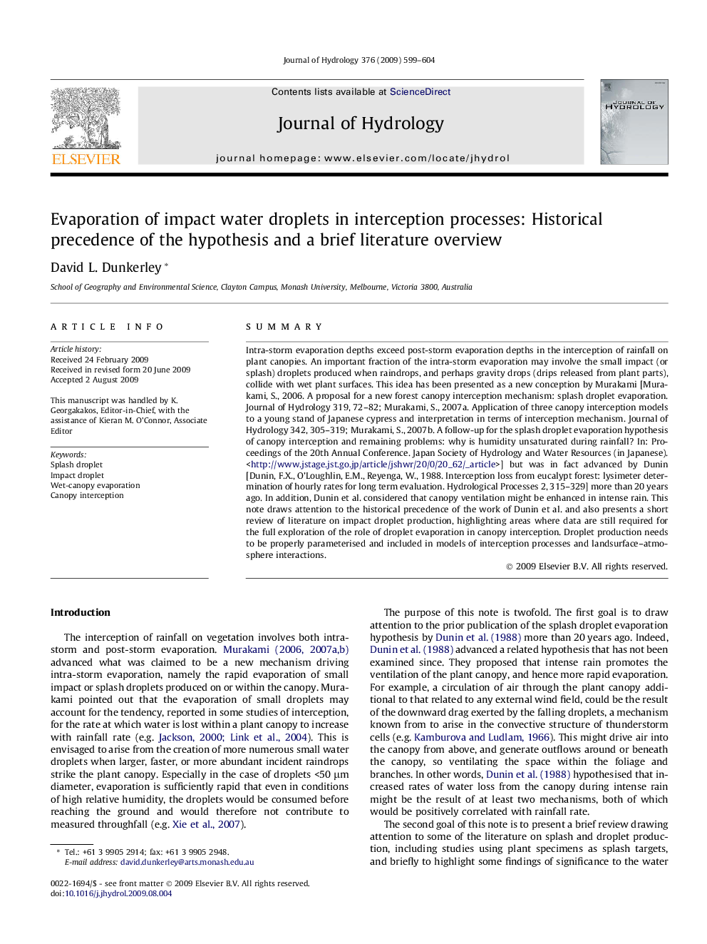 Evaporation of impact water droplets in interception processes: Historical precedence of the hypothesis and a brief literature overview