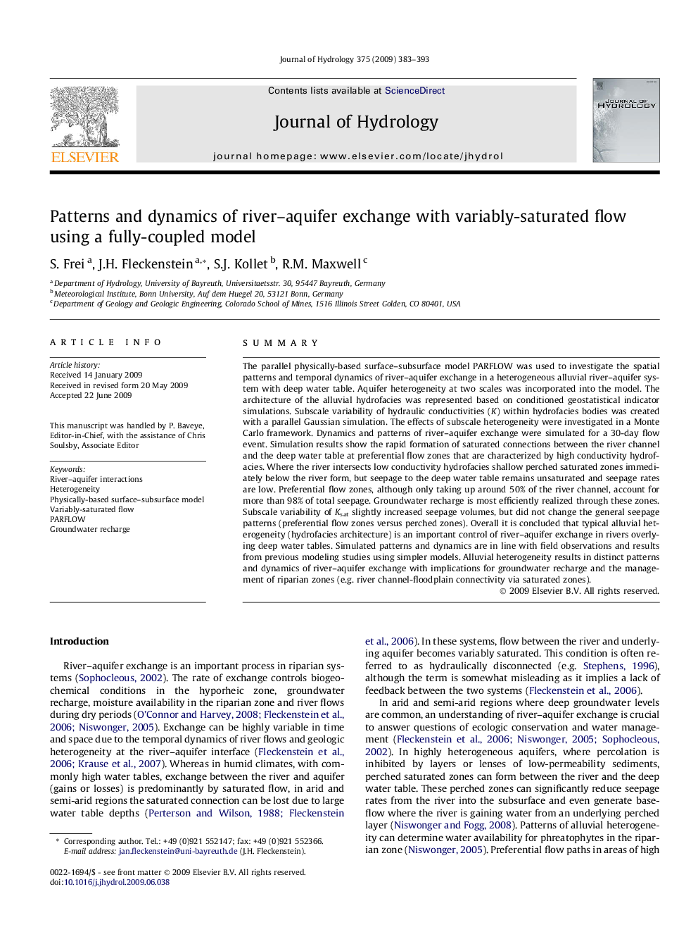 Patterns and dynamics of river–aquifer exchange with variably-saturated flow using a fully-coupled model