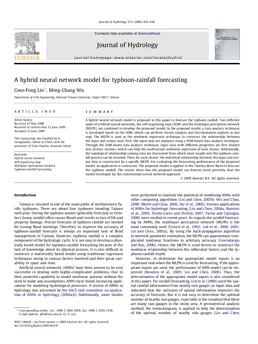 A hybrid neural network model for typhoon-rainfall forecasting