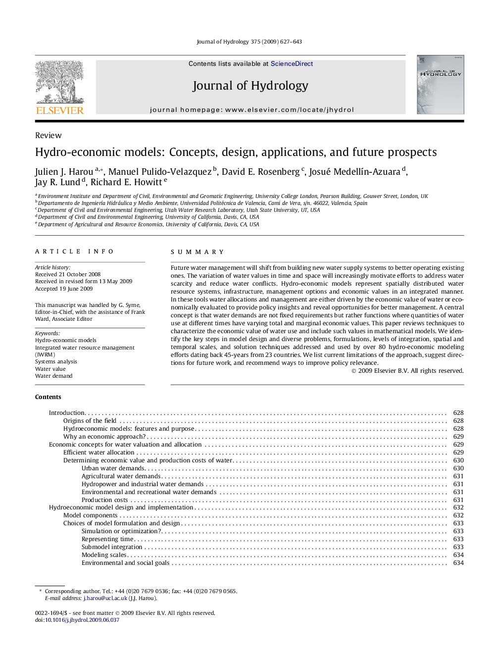 Hydro-economic models: Concepts, design, applications, and future prospects