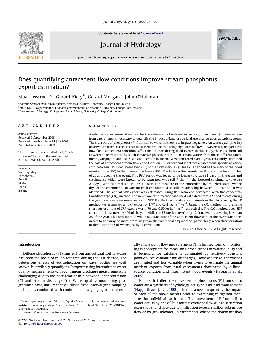 Does quantifying antecedent flow conditions improve stream phosphorus export estimation?