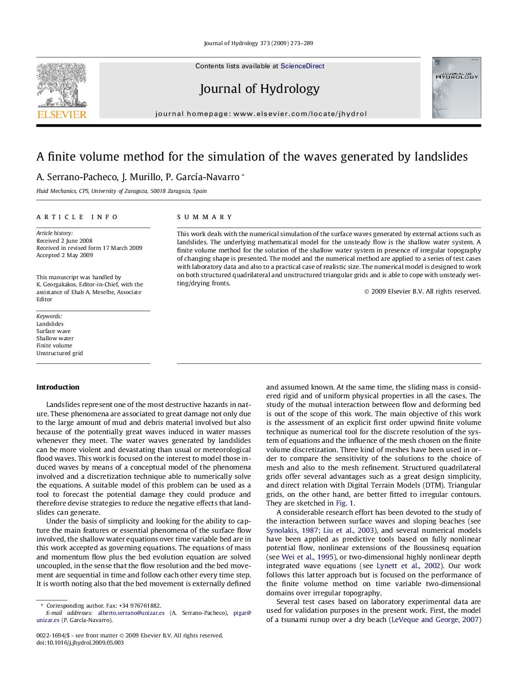 A finite volume method for the simulation of the waves generated by landslides