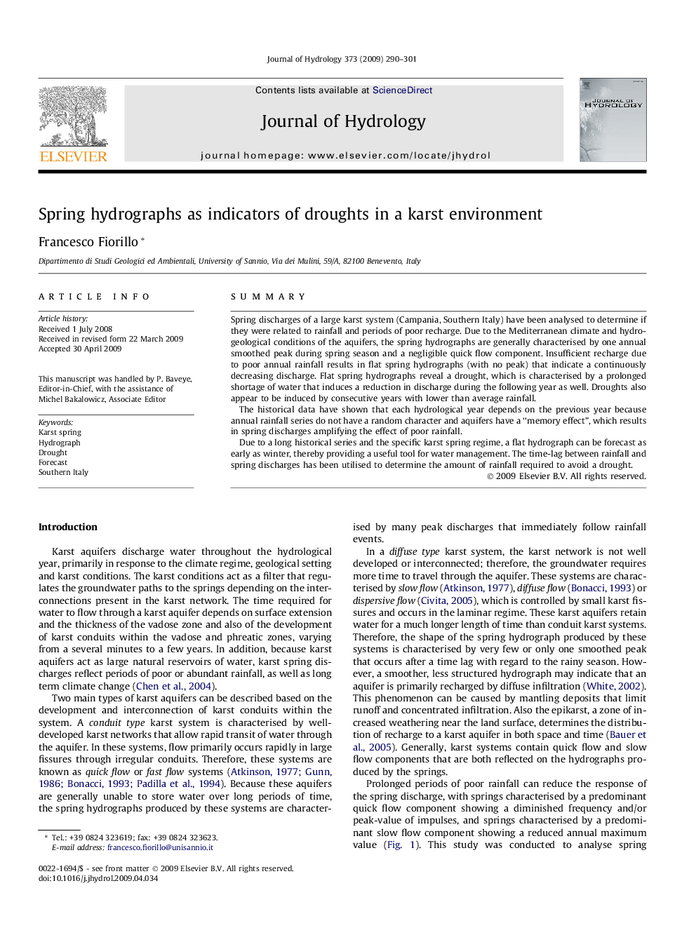 Spring hydrographs as indicators of droughts in a karst environment