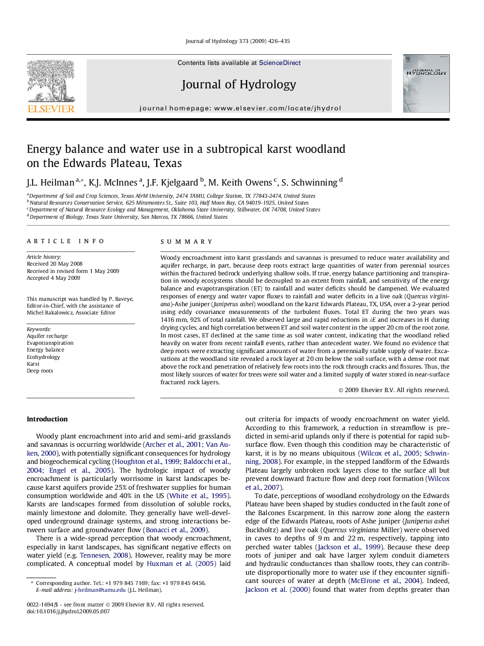 Energy balance and water use in a subtropical karst woodland on the Edwards Plateau, Texas