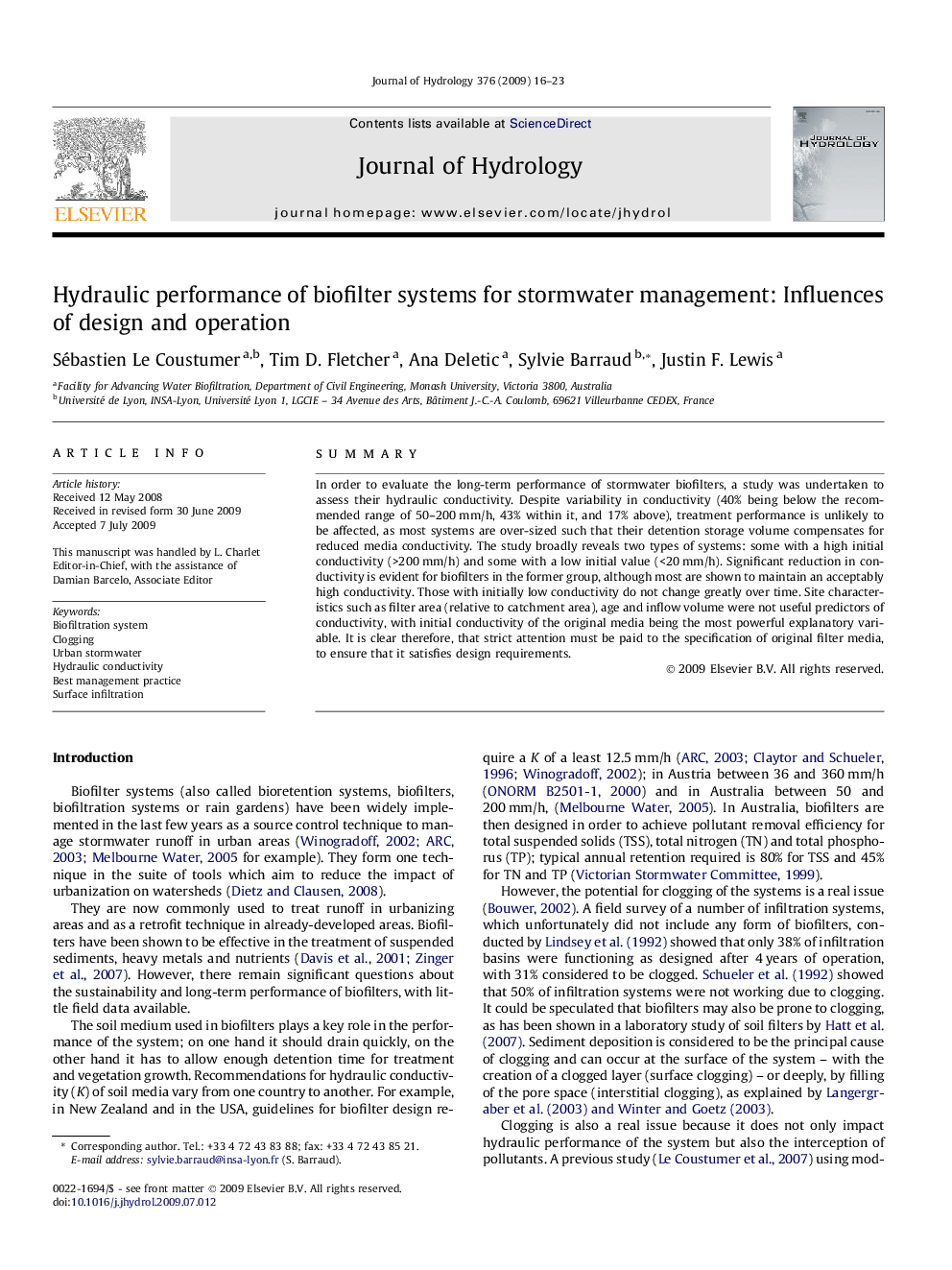 Hydraulic performance of biofilter systems for stormwater management: Influences of design and operation