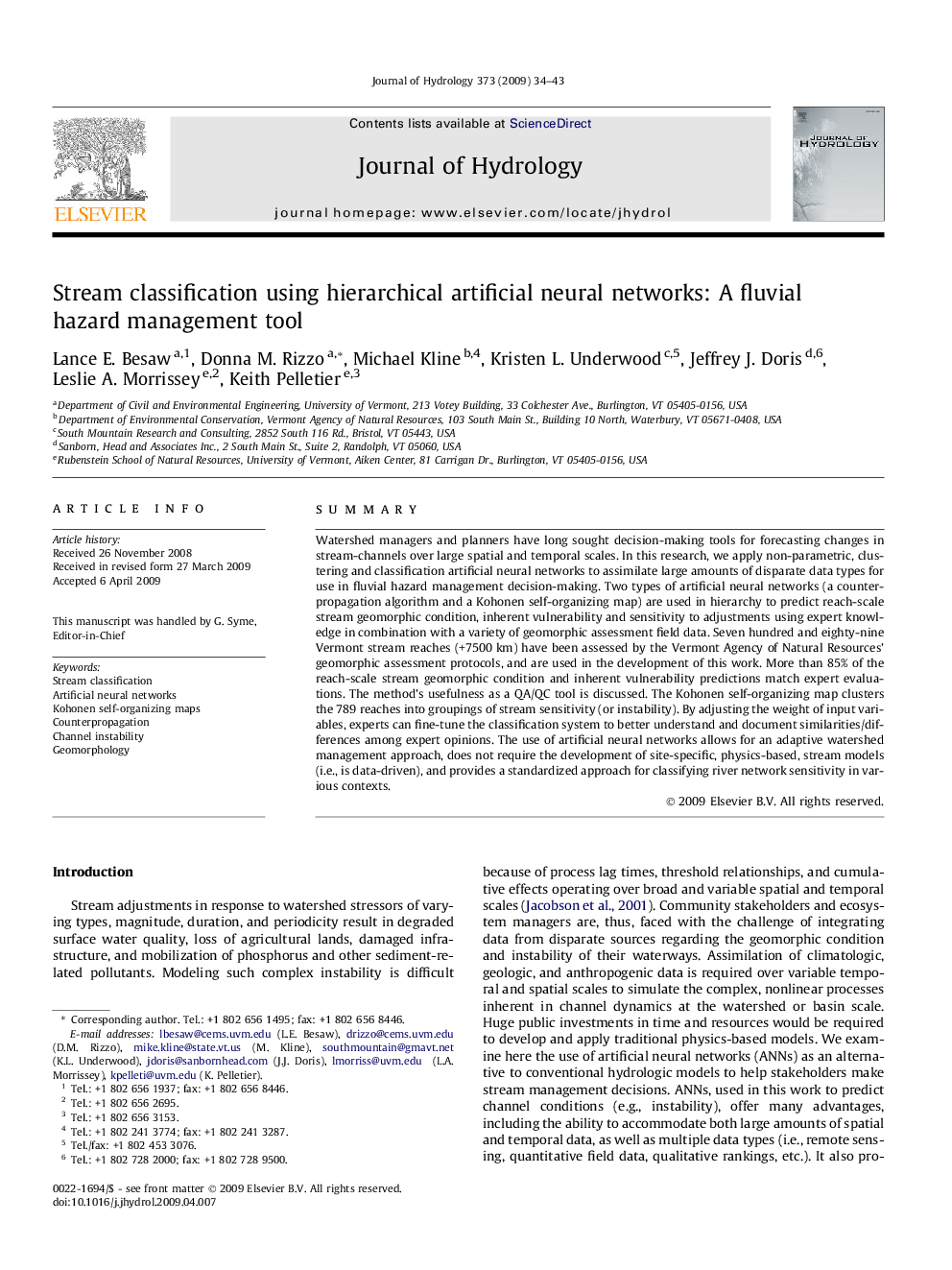 Stream classification using hierarchical artificial neural networks: A fluvial hazard management tool