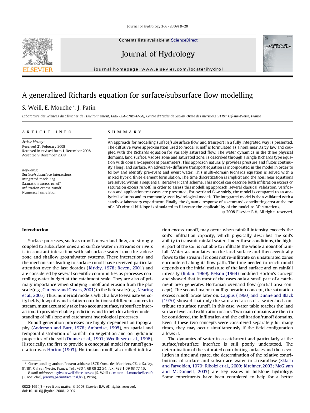 A generalized Richards equation for surface/subsurface flow modelling