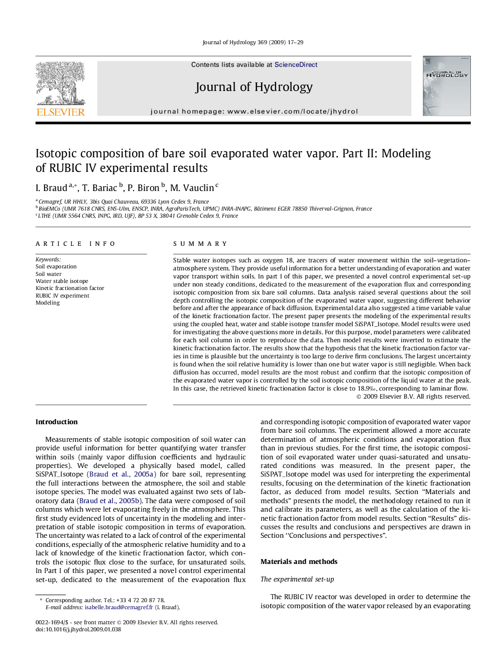 عکس صفحه اول مقاله: Isotopic composition of bare soil evaporated water vapor. Part II: Modeling of RUBIC IV experimental results Isotopic composition of bare soil evaporated water vapor. Part II: Modeling of RUBIC IV experimental results
