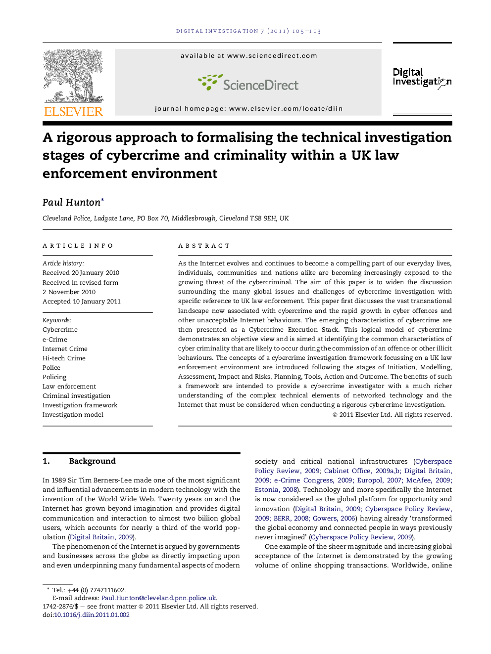 A rigorous approach to formalising the technical investigation stages of cybercrime and criminality within a UK law enforcement environment