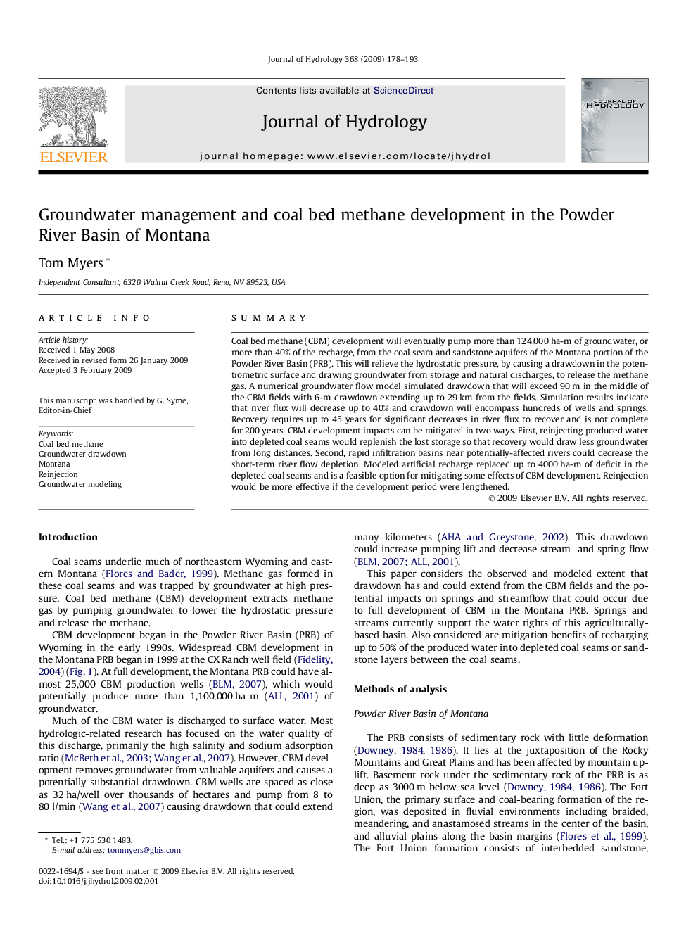 Groundwater management and coal bed methane development in the Powder River Basin of Montana