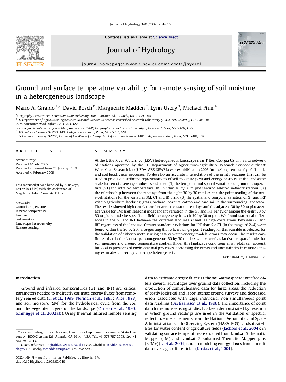 Ground and surface temperature variability for remote sensing of soil moisture in a heterogeneous landscape