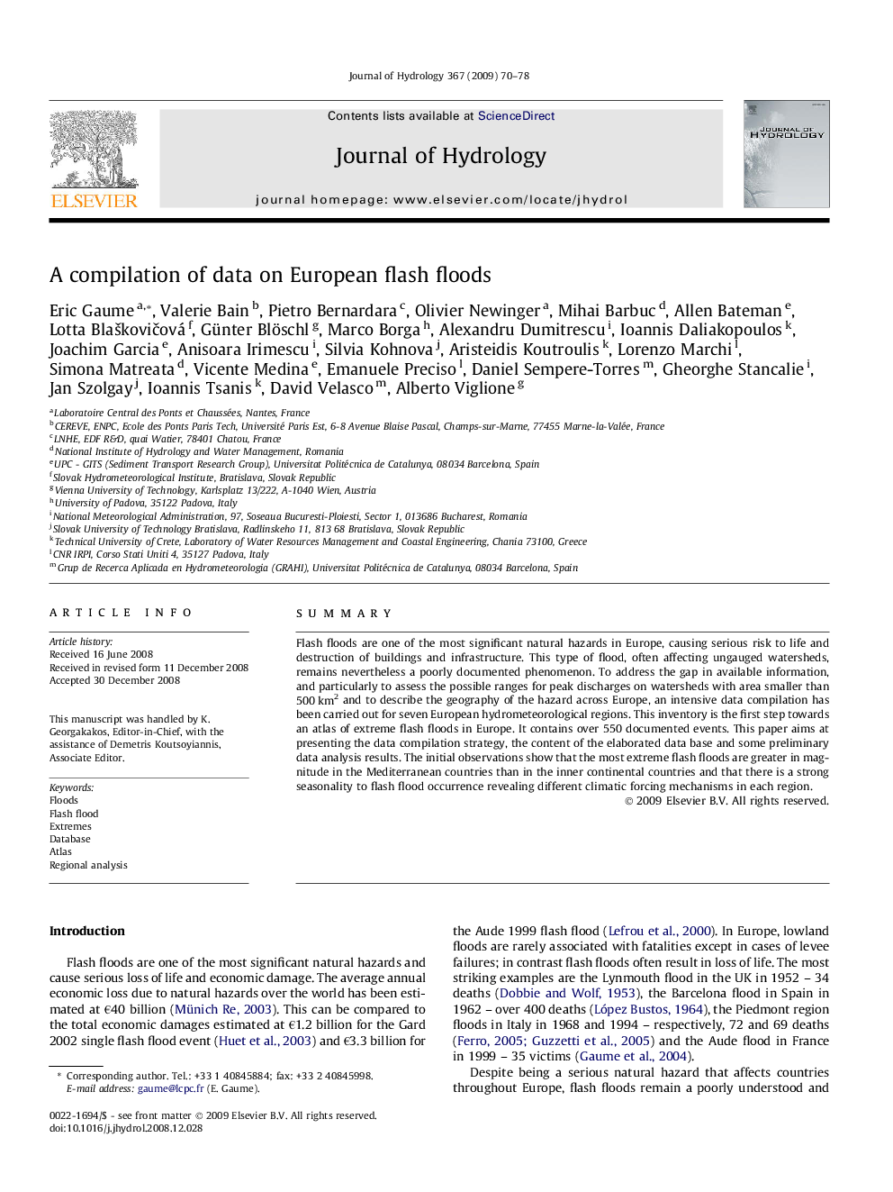 A compilation of data on European flash floods