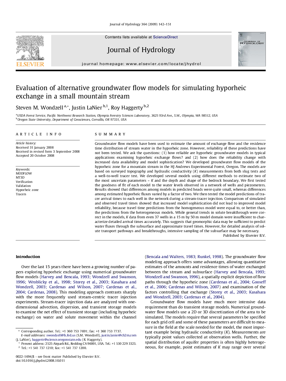 Evaluation of alternative groundwater flow models for simulating hyporheic exchange in a small mountain stream