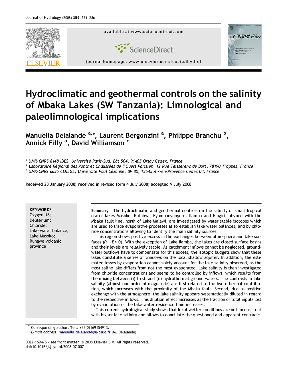 Hydroclimatic and geothermal controls on the salinity of Mbaka Lakes (SW Tanzania): Limnological and paleolimnological implications