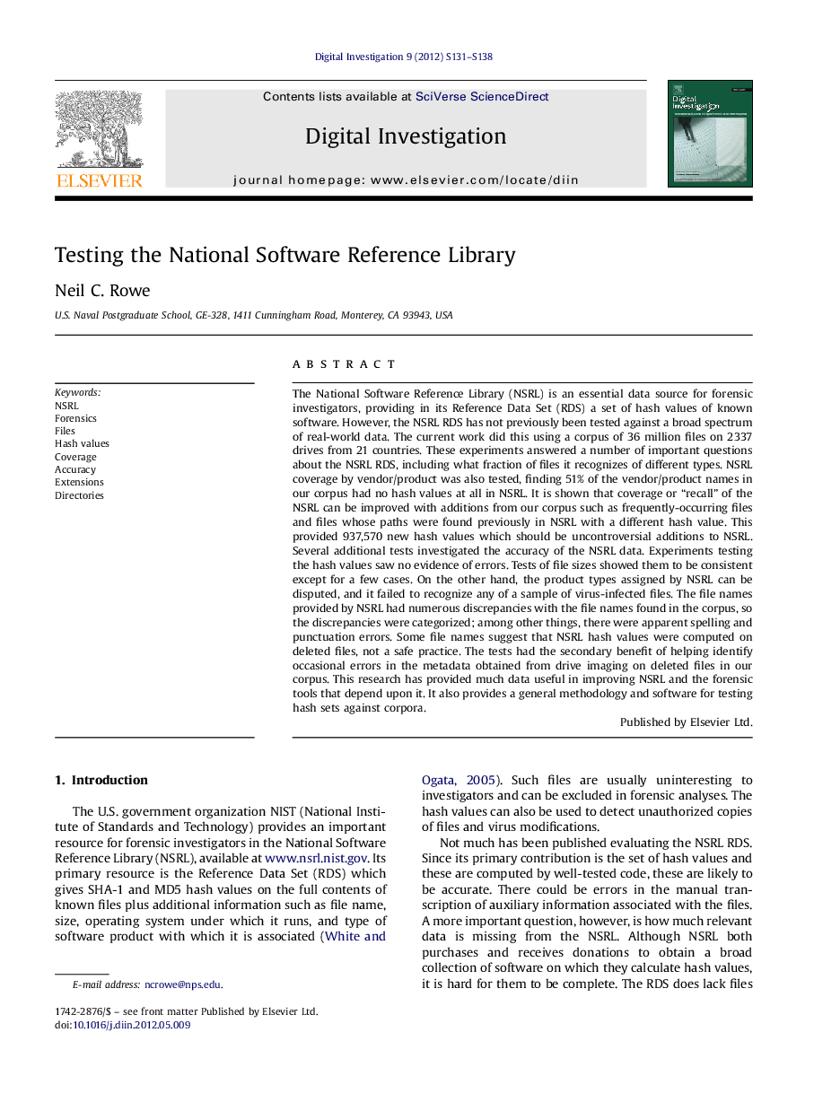 Testing the National Software Reference Library