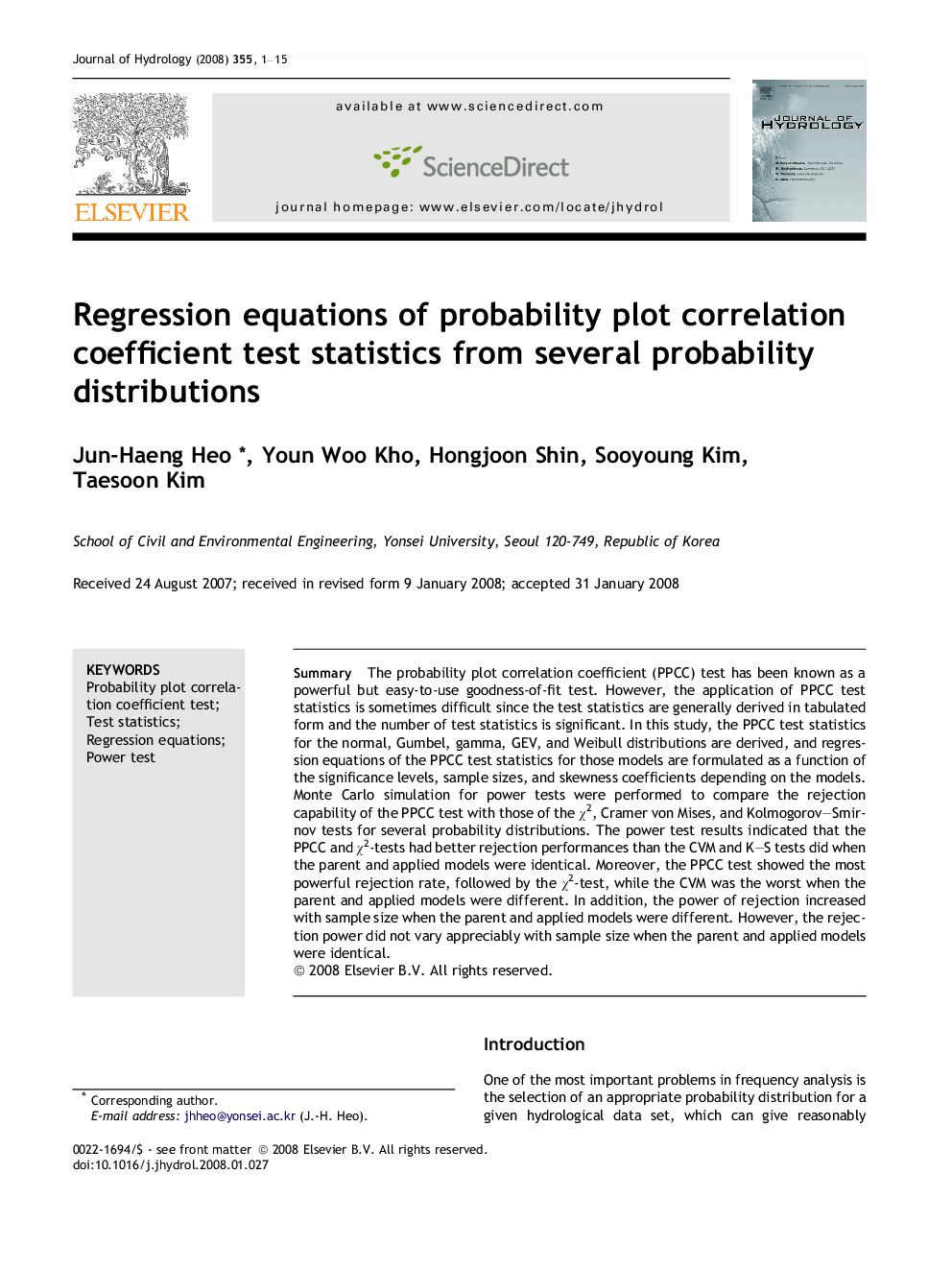 Regression equations of probability plot correlation coefficient test statistics from several probability distributions